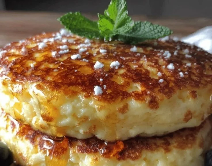 Fluffy high-protein cottage cheese pancakes served on a plate with syrup