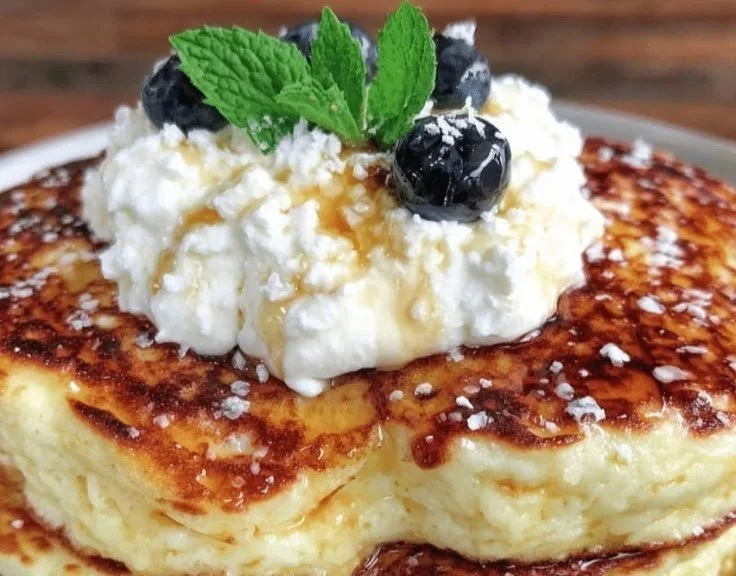 Easy Keto Cream Cheese Pancakes keto pancakes Plateful of delicious easy keto cream cheese pancakes topped with berries