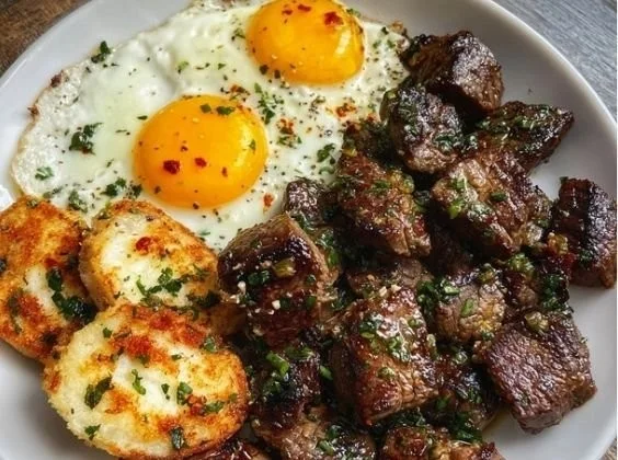Garlic Butter Steak Bites & Eggs Garlic Butter Steak Bites Garlic Butter Steak Bites & Eggs