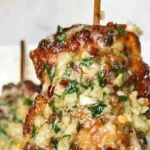 Garlic Parmesan Chicken Skewers ready to serve on a platter
