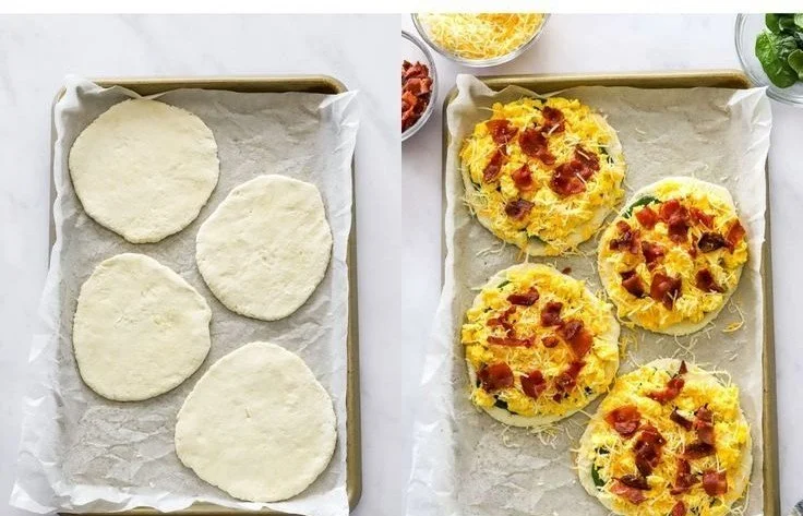 Healthy breakfast pizza loaded with fresh toppings and nutritious ingredients.
