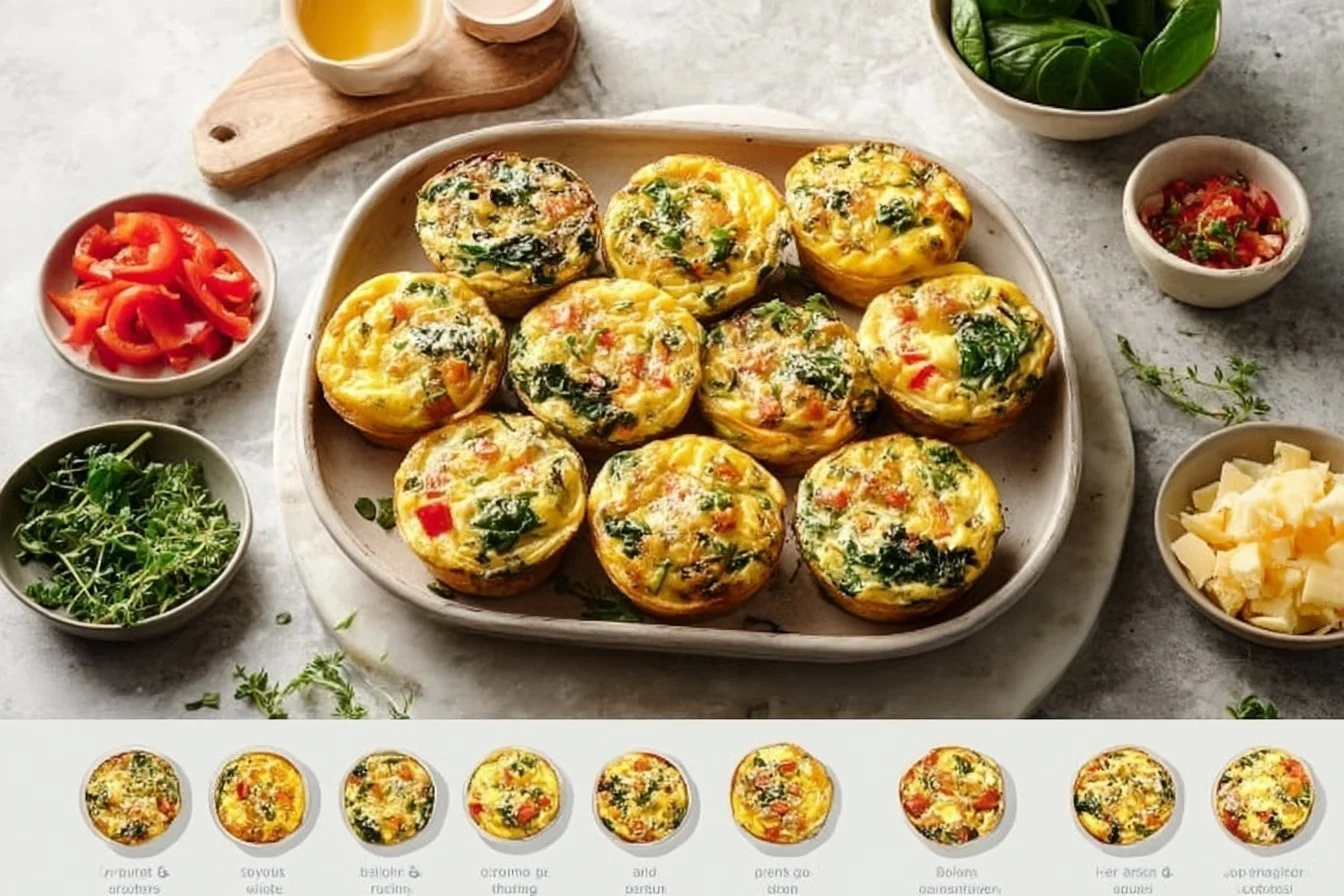 Healthy Egg Muffins egg muffins Healthy egg muffins with vegetables and cheese stacked on a plate