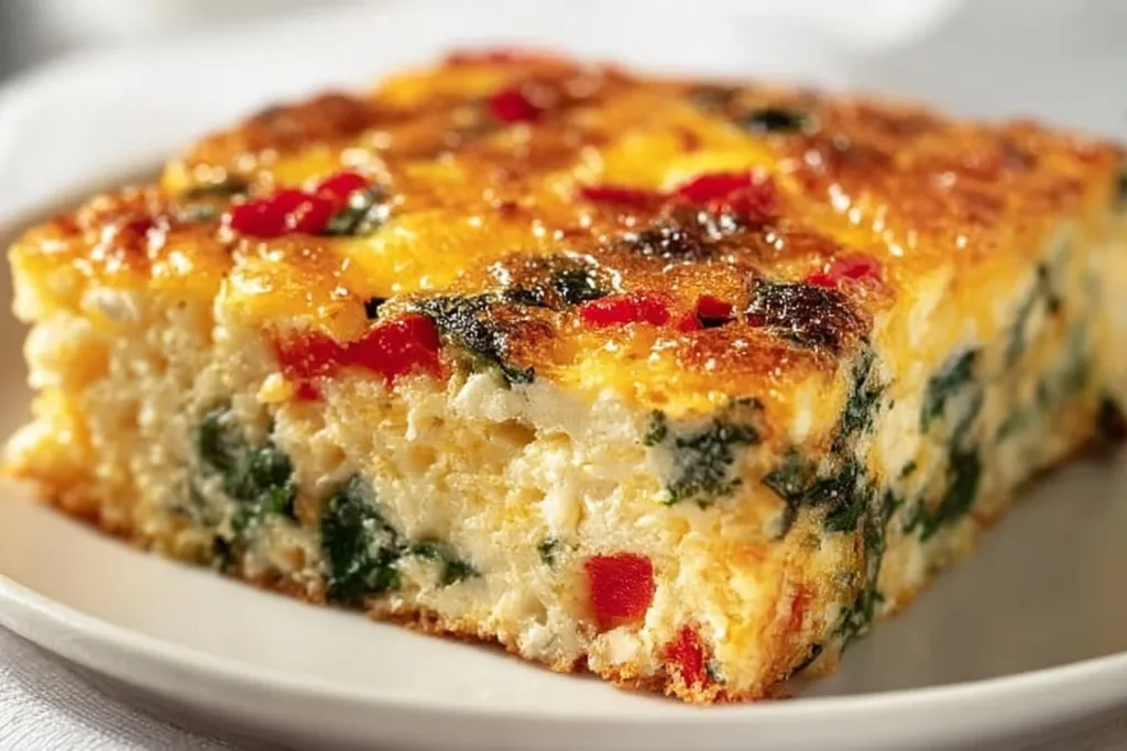 High-protein baked cottage cheese dish served in a bowl with fresh herbs.