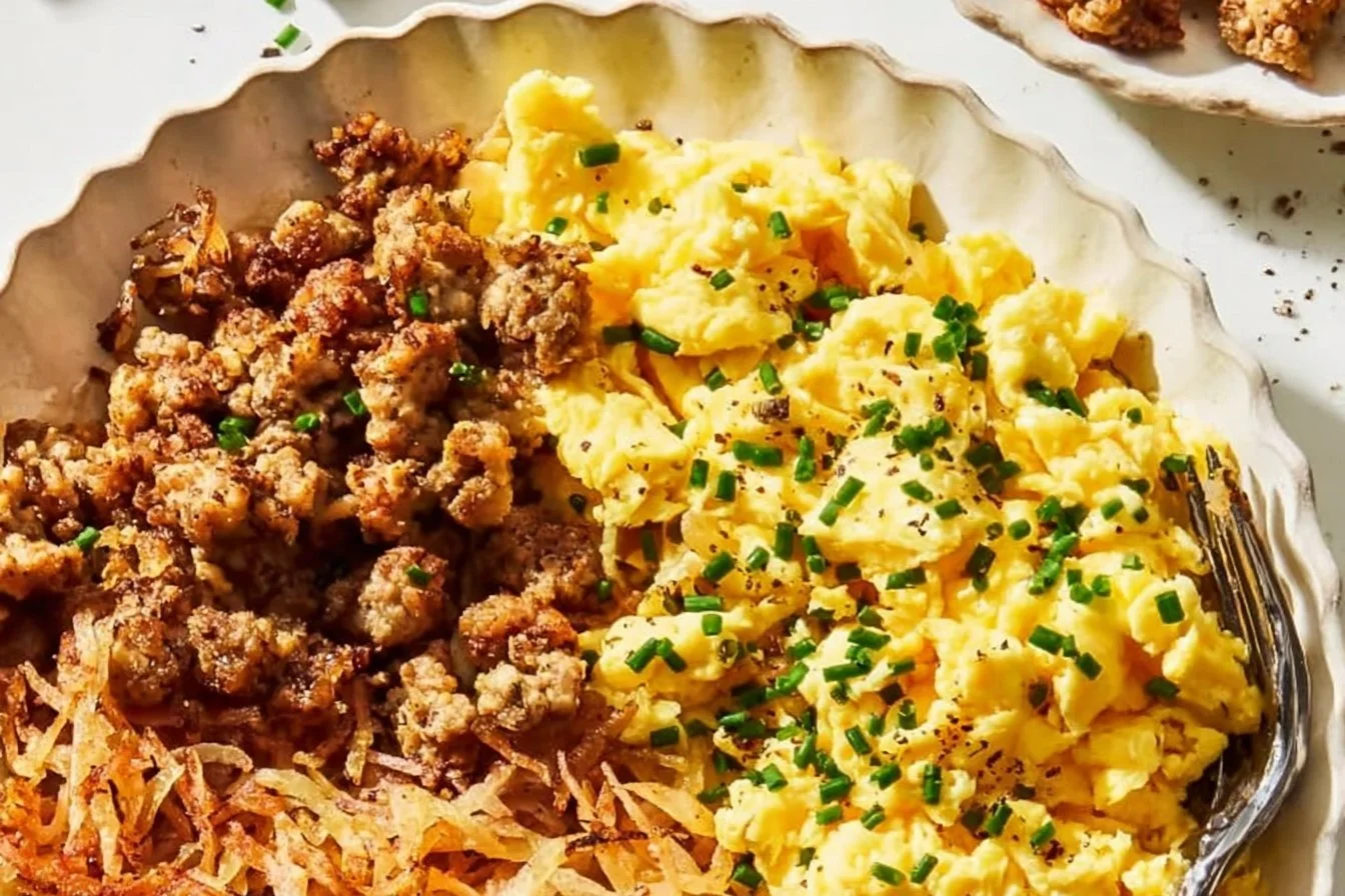 High protein breakfast bowl with eggs, quinoa, and vegetables