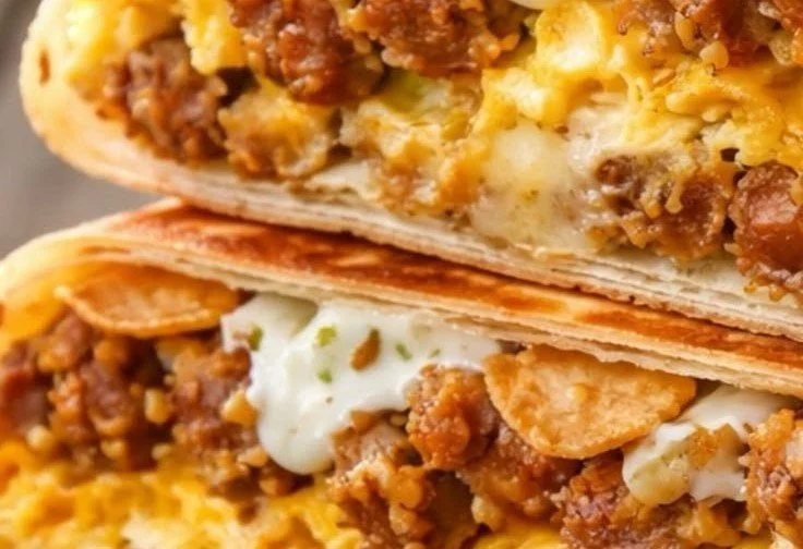 High-protein breakfast crunchwrap with ingredients on a plate