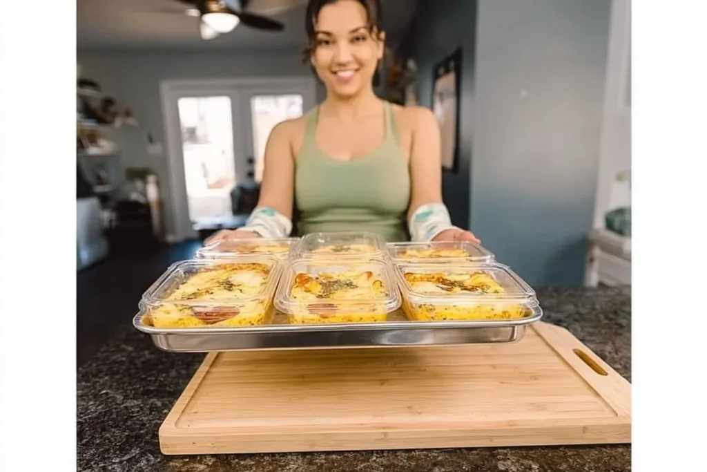 High protein fully loaded breakfast bake with eggs, vegetables, and cheese