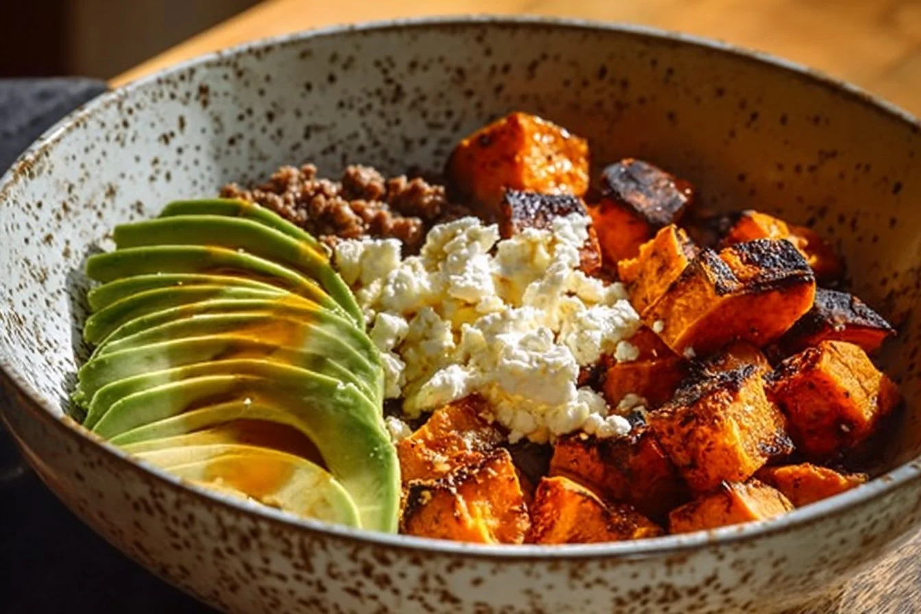 High Protein Hot Honey Beef Bowl with vibrant vegetables and tender beef