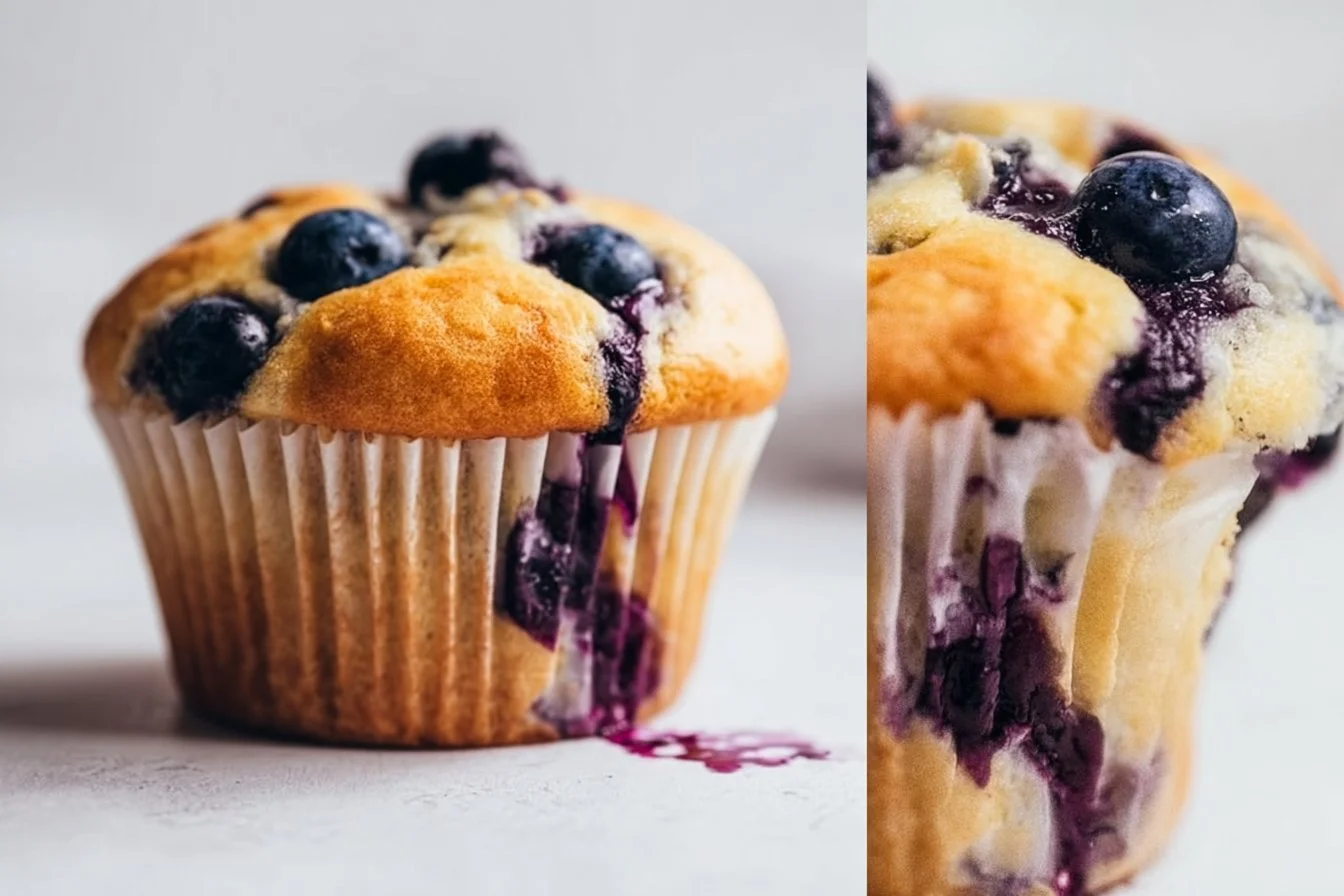 High-protein low-carb blueberry muffins fresh out of the oven
