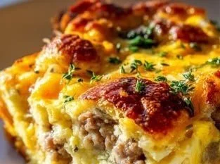 Keto Sausage Egg Breakfast Casserole dish prepared for a healthy breakfast