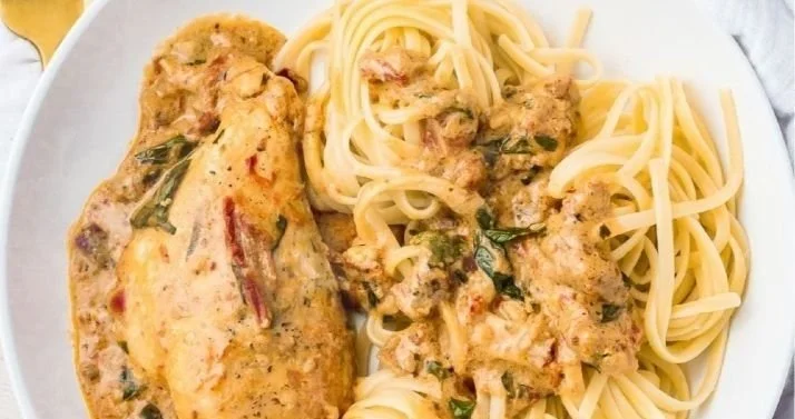 Delicious Marry Me Chicken served with creamy sauce and herbs
