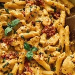 Delicious Marry Me Chicken Pasta served in a bowl with herbs and cheese.