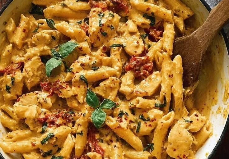 Delicious Marry Me Chicken Pasta served in a bowl with herbs and cheese.