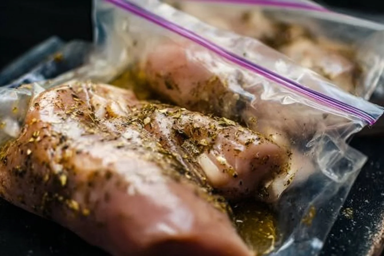 Bowl of Mediterranean chicken marinade with herbs and spices