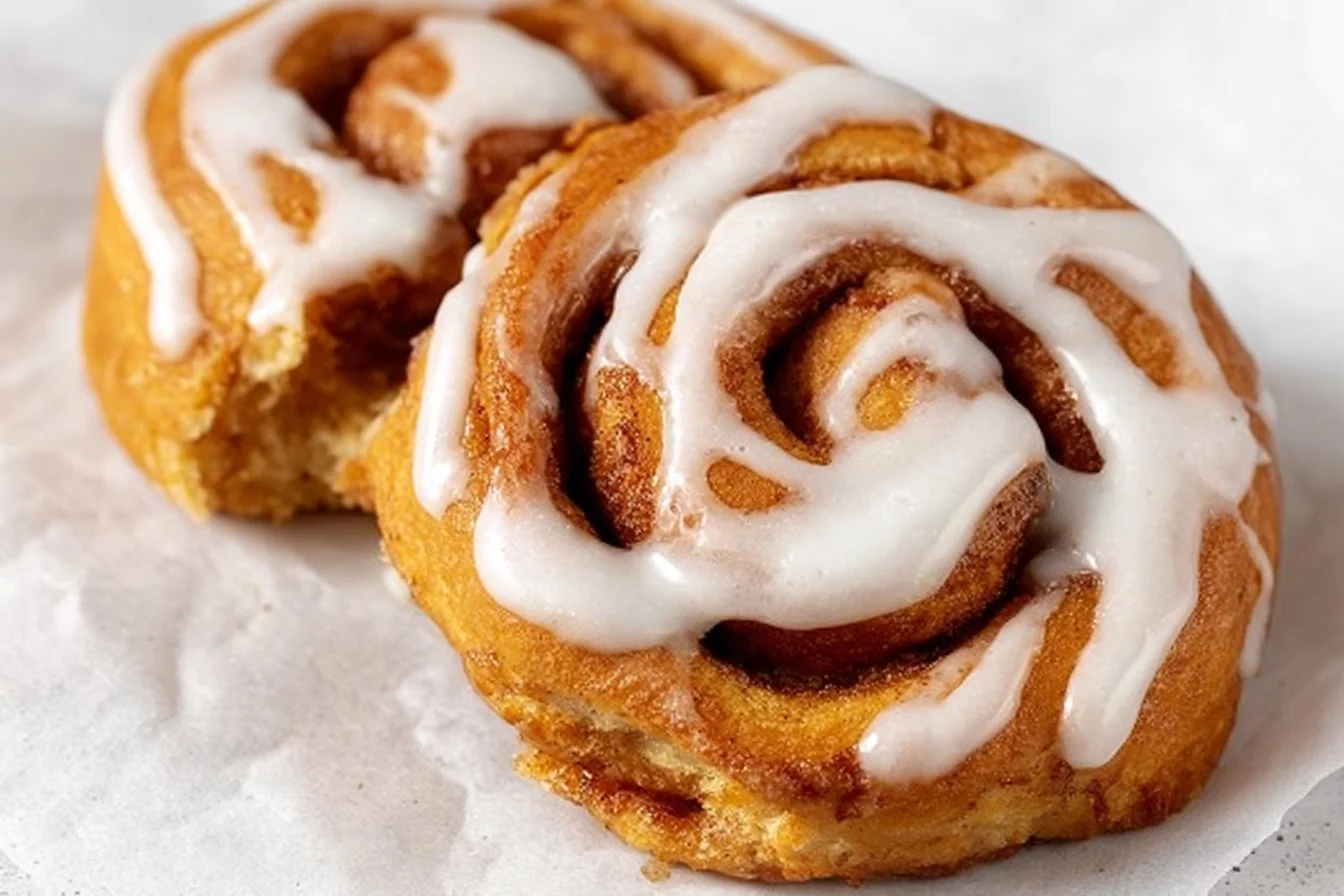Freshly baked protein cinnamon rolls on a wooden table