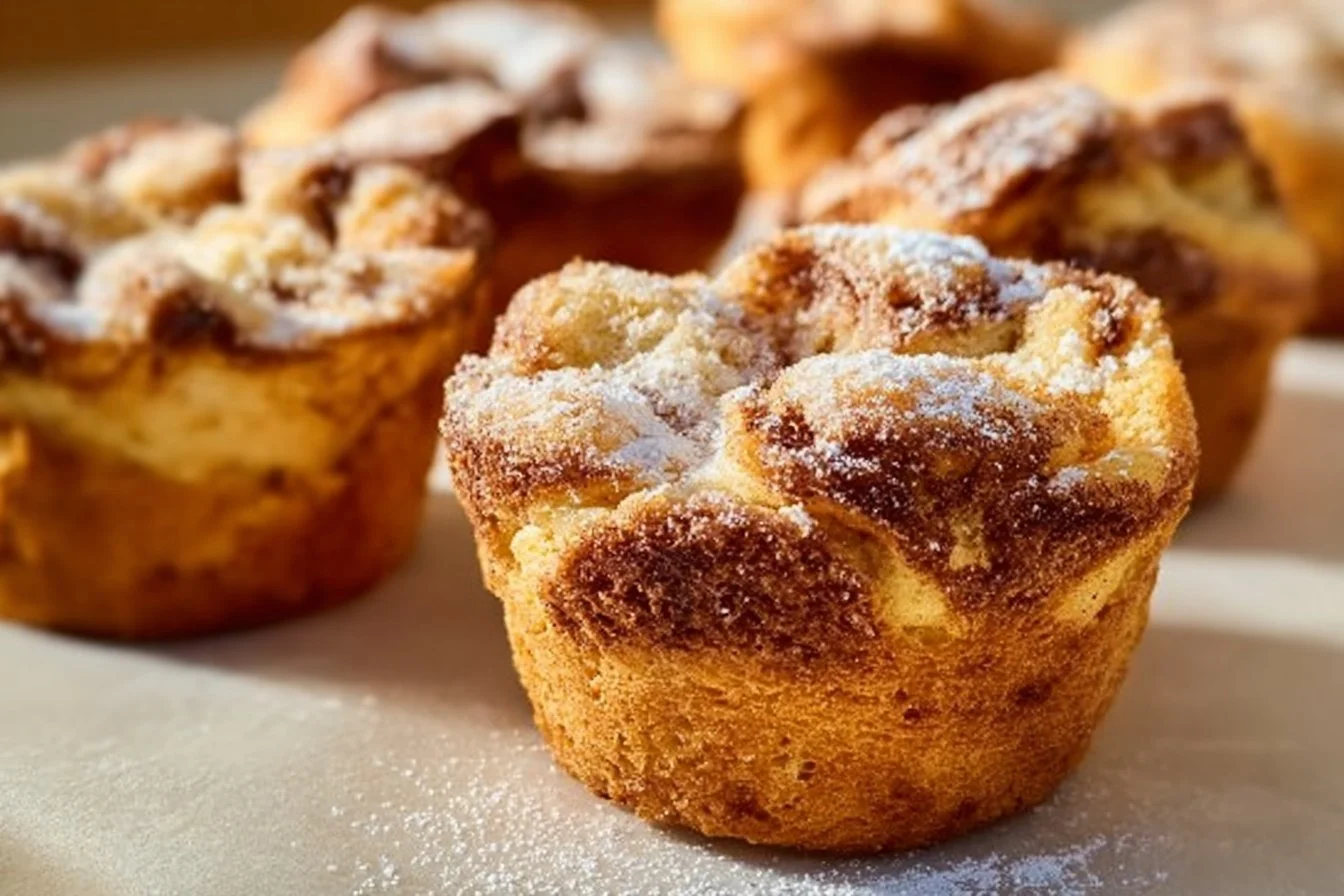Baked Protein French Toast Muffins topped with fresh berries and maple syrup