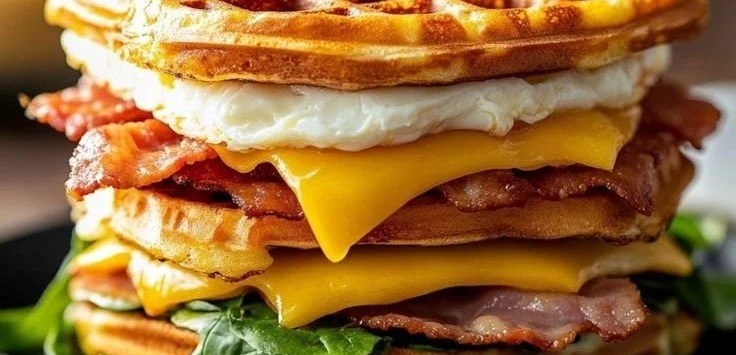 Protein Waffle Sandwich protein waffle Protein waffle sandwich loaded with fresh toppings and ingredients