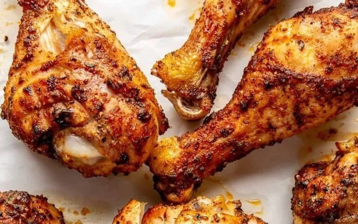 Delicious seasoned crispy chicken drumsticks served on a plate