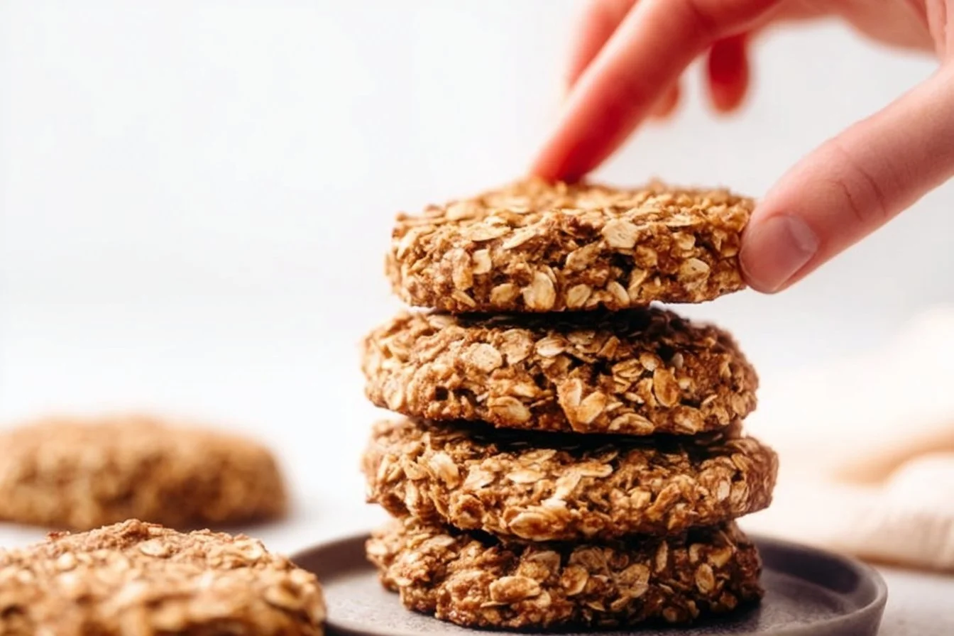 Homemade simple oatmeal protein cookies stacked on a plate