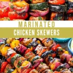 Deliciously grilled Chicken Kabobs on skewers with colorful vegetables