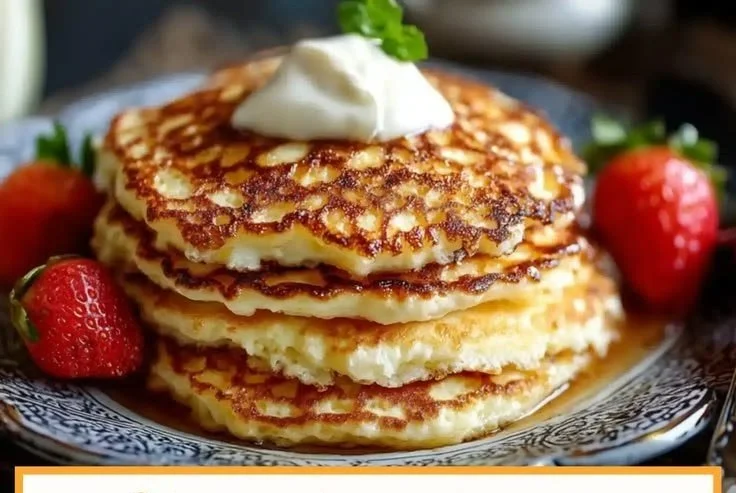 Flourless Cottage Cheese Pancakes cottage cheese pancakes Fluffy flourless cottage cheese pancakes topped with fresh fruit and syrup