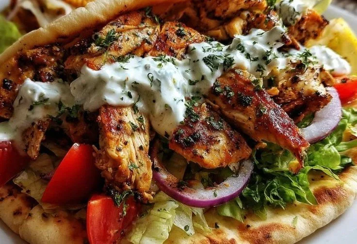 Greek Chicken Gyros with Lemon-Herb Marinade Greek chicken gyros Greek Chicken Gyros with Lemon-Herb Marinade
