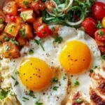 High-protein breakfast fried rice served with vegetables and eggs